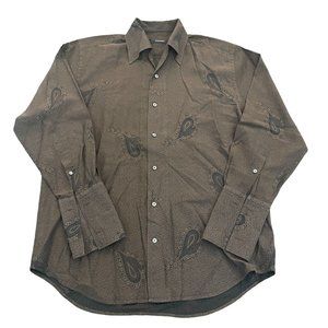 Equilibrio Brown Paisley Print Button Cufflinks Dress Shirt, Size M
